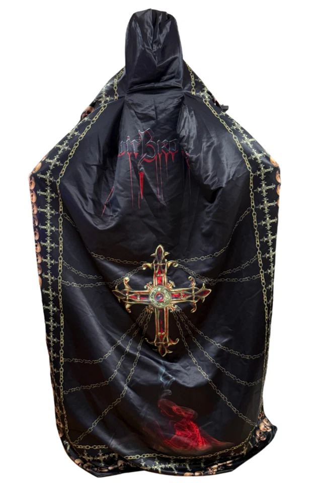 🖤 Capa con Capucha Reversible Gótica Pesada - Diseño Calavera y Cruz - Juegos con disfraces Vampiro Foto 3 de 4