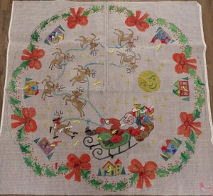 Santa and Reindeer Christmas Tree Skirt Needlepoint Canvas ELEGANT