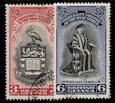 BRITISH GUIANA GVI SG328-329, 1951 BWI university college set, FINE USED.