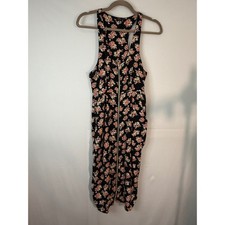 ASOS Black Floral Racerback Full Zip Front Midi Dress with Pockets US 4