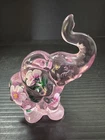 Lenox by Fenton Pink Glass Elephant Figurine Hand Painted Flowers Signed