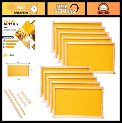 10 Pack Beehive Frames with Wax Foundations for Deep Brood Hives, 9-1/8