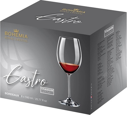 Set 6 calici vetro resistente vino spumante acqua flute champagne GASTRO BOHEMIA