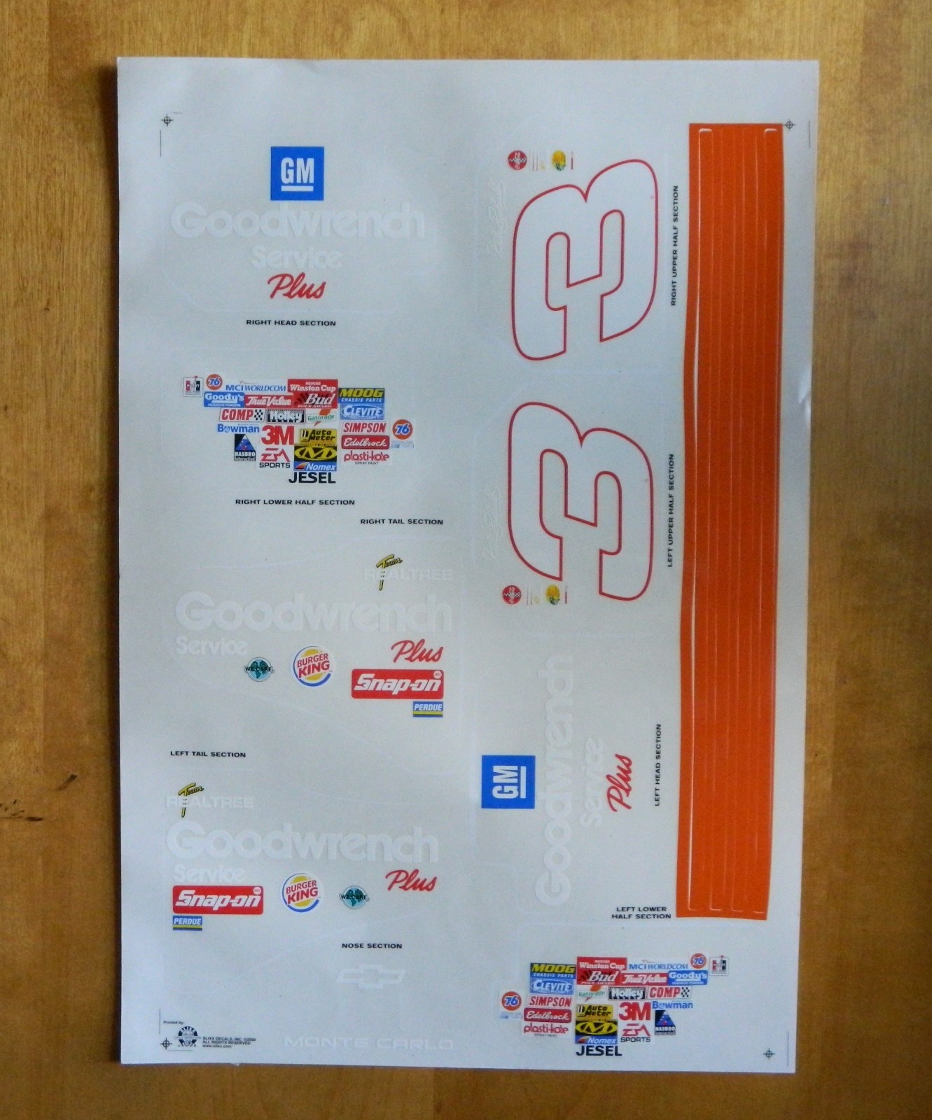 Dale Earnhardt Sr #3 Bass Pro GM Monte Carlo Decals~Set of 3~FREE SHIPPING