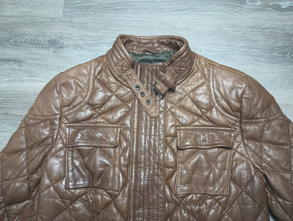 Eddie Bauer Lambskin Leather Jacket Diamond Quilt Womens M Brown 