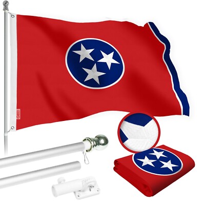 G128 Combo: 5 Ft Flagpole Silver & Tennessee Flag 2.5x4 Ft Embroidered Spun Poly