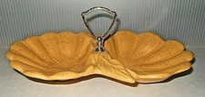 Mid Century Modern Vintage USA Pottery Gold Leaves Double Relish Dish B-R 21-18