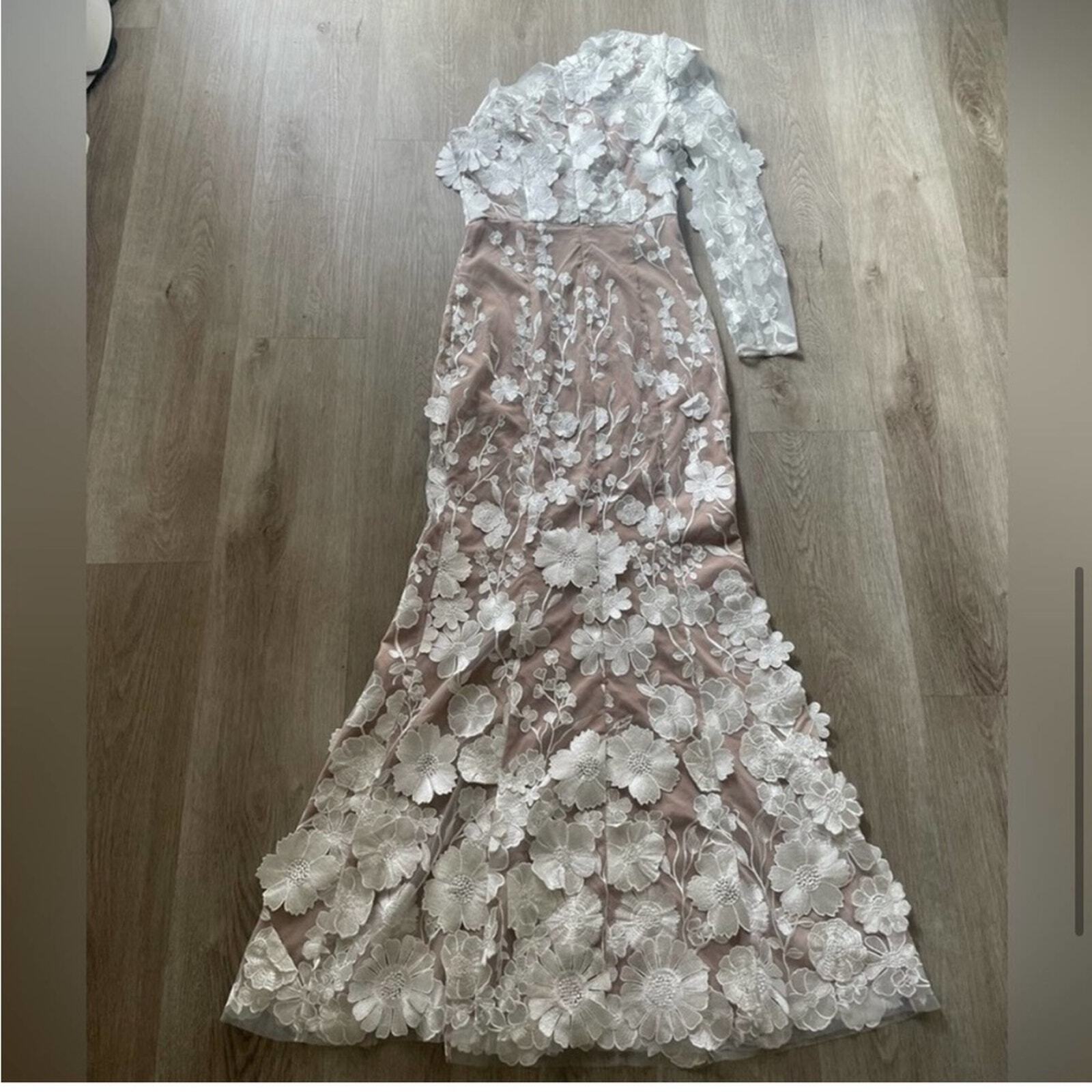 elliatt ellery white 3d floral applique one shoulder wedding bridal dress XS NEW image 5