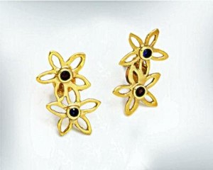 Authentic 0.2ct Lab-Created Sapphire Flowers Climber Stud Earring 14k Yellow Gold Plated