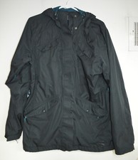 REI Rain Coat Womens Large Black Hooded Event Waterproof Jacket Dual Zip RN37249