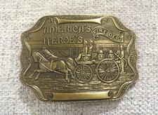 NOS - Vintage AMERICA'S HEROES FIRE DEPT. Solid Brass Belt Buckle 1970'S RARE
