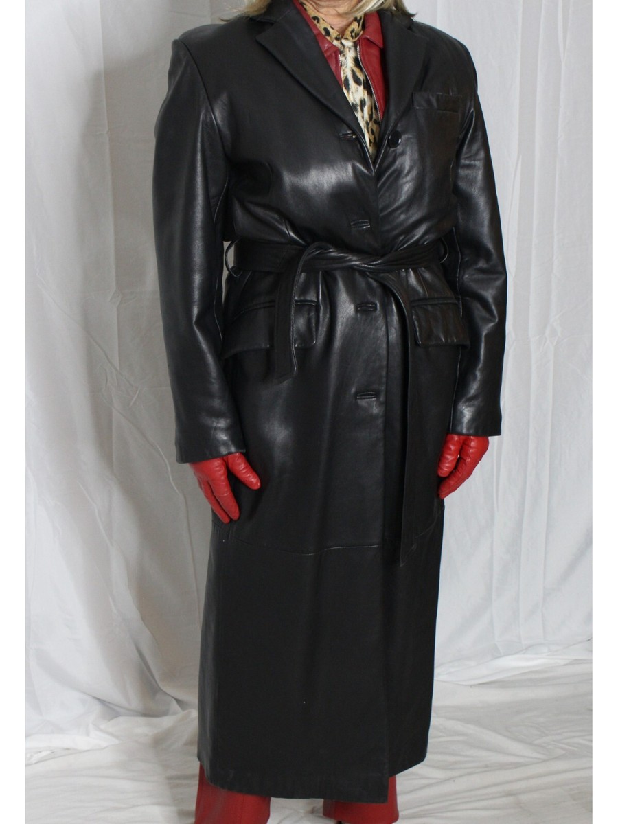Womens Leather Trench Coat Black M SOFT Lambskin Siena