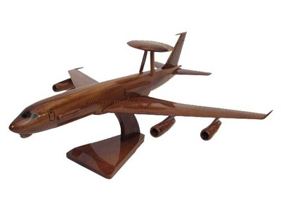 USAF Air Force Boeing E-3 Sentry Awacs Surveillance Wooden Mahogany Wood Model