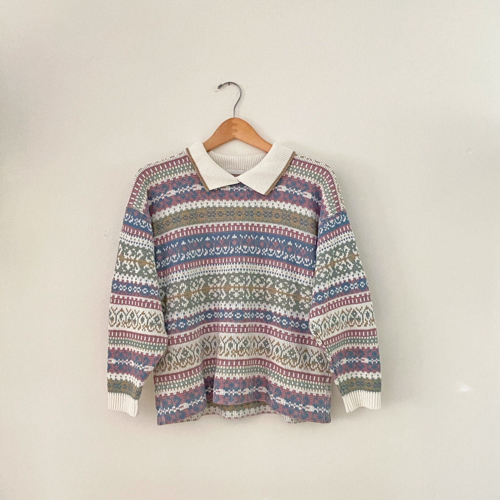 Pastel Patterned Collared Sweater - image 1