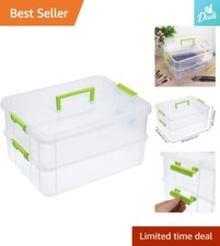 Multipurpose Portable Storage Container Box - 2 Layer Stack  Carry Box - Green