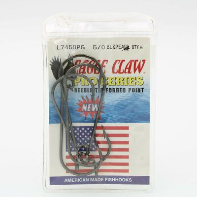 Eagle Claw L745BPG Pro Series 6 Pack Black Pearl Fishing Hooks Size 5/0