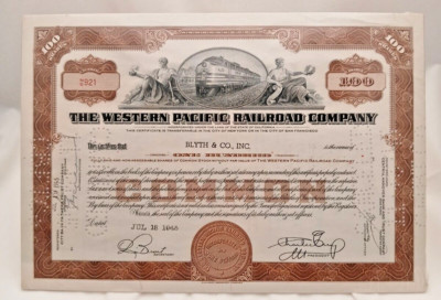 Western Pacific Railroad CO - 100 Aktien Stammaktienzertifikat 1945: Zertifikat #921