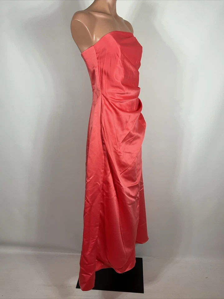 Vestido Largo 9/10 Coral Naranja Satinado Sin Tirantes Vintage y2k Urbano Niña Nites Foto 4 de 4