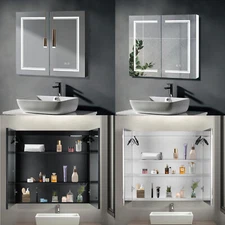 Bathroom LED Mirrored Medicine Cabinet Lighted Wall Mounted with 3 Storage Shelf
