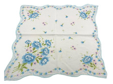 VTG Blue Pink Floral Bouquet Cotton Hankie Handkerchief Pocket Square Scarf READ