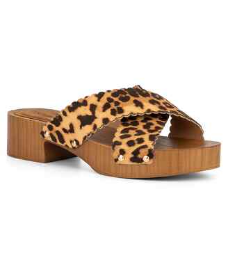 Olivia Miller Women's Coco Plum Slide Clog Sandal Animal Print Brown Size 10 NWB
