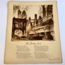 Vtg 1931 Edgar A Guest THE BETTER JOB Brown Bigelow Artist MEITEL Tinted Litho