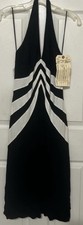 Women's M Regular Sleeveless Halter Neck Black/White Striped Knee Ball Gown