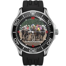 Orologio da polso Horse Jockey Racing Sport Diver Stile Sportivo Silicone Cinturino Nero