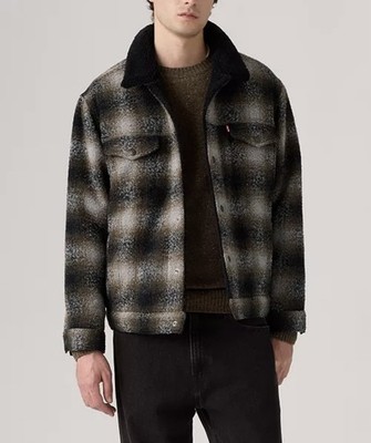 Levi's Mens Relaxed Fit Sherpa Plaid Trucker Jacket sz Small