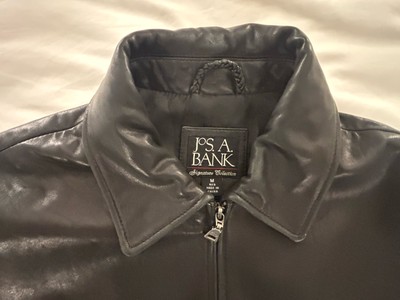 Jos. A. Bank Signature Collection Black Leather Bomber Jacket Size