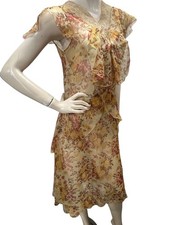 Vtg 20s Sheer Silk Dress Roaring 20s Flapper Gold Floral AS FOUND