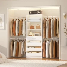 NEW 4-9Ft Closet Organizer With 4 Wooden Drawers And 4 Rods