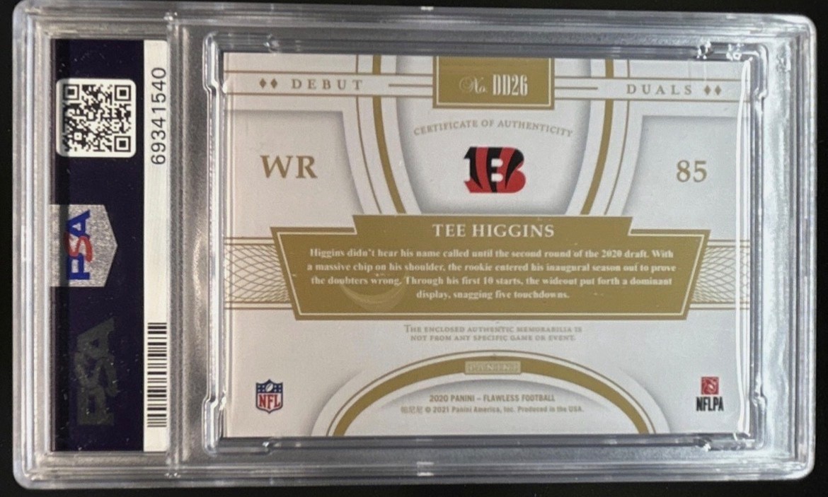 2020 Flawless Tee Higgins Debut Duals Brand Logos RC Nike Patch #1/1 PSA 8 view 2