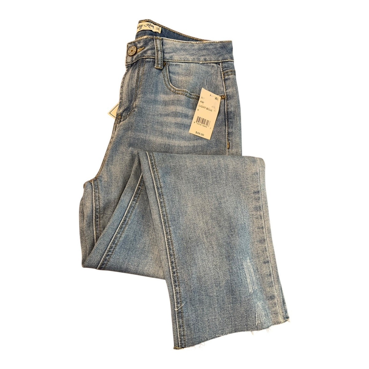 Ａ Indigo Rein NWT 9 Junior Blue High-Rise Raw Hem Distressed Ankle