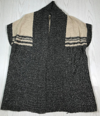 Costa Blanca Open Front Shawl Sweater Women L Gray Acrylic Wool Blend Boho New