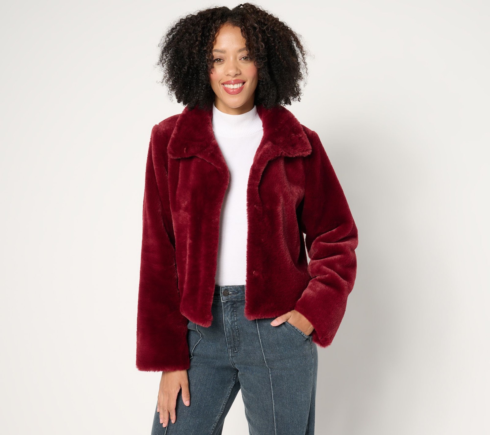 Dennis Basso Women's Jacket Sz M Faux-Fur Cropped w Convertible Red A672943