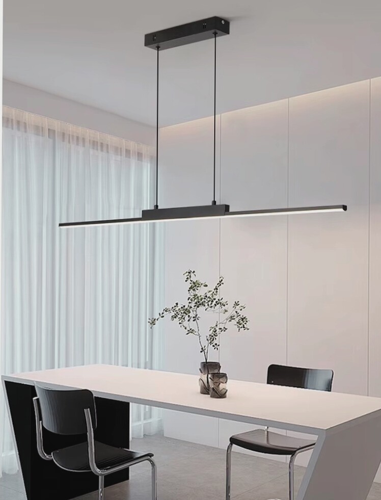 Luminaire suspendu LED moderne en aluminium noir mat pour îlot central de cuisine
