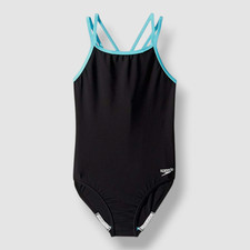 Speedo Kid's Girl's Black Solid Scoop Neck Crossback One-Piece Swimsuit Size 10