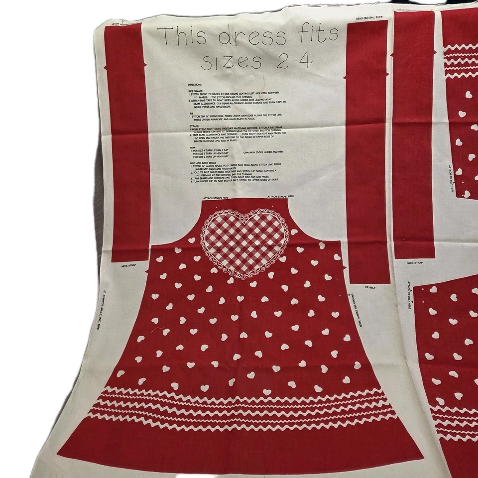 Vestido de Colección MCM 1976 Niñas Pequeñas Corazón Corte Fácil Coser Algodón Tela Panel Talla 2-4 Foto 2 de 4