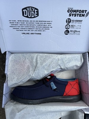 Hey Dude Spider-Man Wally Comfort System Canvas Slip-On Shoes Blue/Red 9