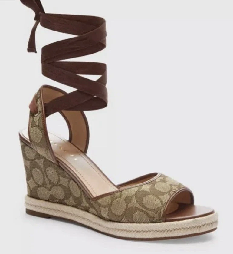 Coach Women’s Patrice Signat Espadrille Color Khaki/Dark Saddle Size 7.5B CT036