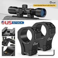 1 Inch Dovetail High Scope Rings w/1 Stop Pin - Fits 11mm and 3/8" Dovetail Rail