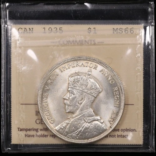 1935 $1 ICCS MS66 Canada Silver Dollar - Canada's First Silver SUPERB GEM