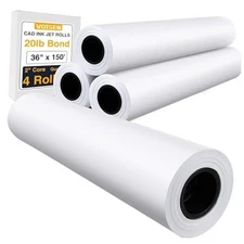  Wide Format Paper,4 Rolls Plotter 36 In x 150 Ft | 2" Core 20lb | 4 Rolls