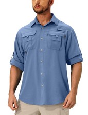 Men's Sun Protection Fishing Shirts Lightweight Long Sleeve UPF 50 Travel Wo...