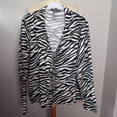 Primark schwarz-weiße Jacke Damen vorne zum Binden Zebramuster UK Größe XL