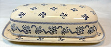 JOHNSON BROTHERS LAURA ASHLEY PETITE FLEUR BURGUNDY BLUE BUTTER DISH & LID