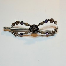 Lilla Rose Flexi Clip Hair Slide Silver Purple Beads Bronze Rose Size Medium
