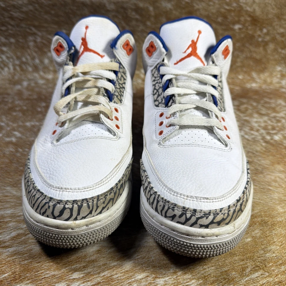 Nike Air Jordan 3 Retro Para hombres Talla 9.5 Knicks Blanco Verdadero Naranja Azul Baloncesto Foto 2 de 4