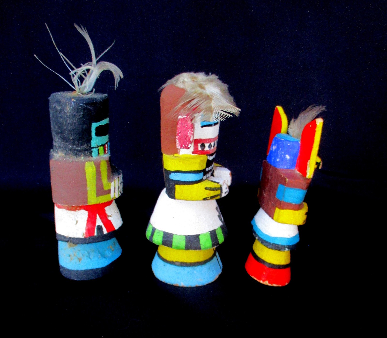 Lot of 3 Vintage 3 1/2"-4" Hopi  Kachina Dolls Cir 1960's (1 From Hopi Villages)